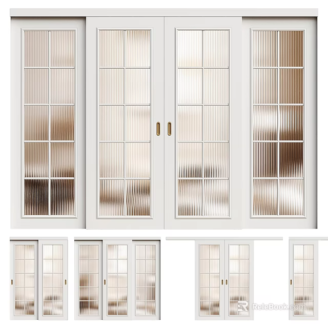 Modern Sliding Doors With Glass Panels White Frames And Brass Handles In Various Styles 3d model 