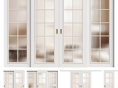 Modern Sliding Doors With Glass Panels White Frames And Brass Handles In Various Styles 3d model