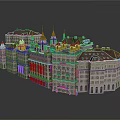 Detailed Classical Architecture Model With Multiple Buildings Spires Arched Windows Stone Facade