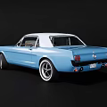 Classic Blue Two Door Car With White Roof And White Rims On Black Background