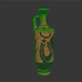 Tall Ancient Style Ceramic Vessel With Orange Black Decorative Patterns And Handle