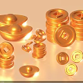 Golden Stacked Gold Ingots And Coins With Various Arrangements And Shapes