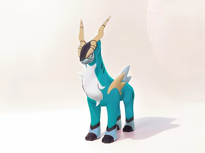 Teal Plush Stuffed Toy With Golden Horns White Belly And Black Hooves 3d model