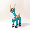 Teal Plush Stuffed Toy With Golden Horns White Belly And Black Hooves
