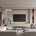 Modern Living Room Interior Design With Large TV Sofa Coffee Table Rocking Chair And Decorative Painting