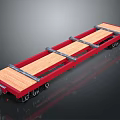 Red Flatbed Trailer with Wooden Deck and Metal Fixtures for Heavy Duty Transportation
