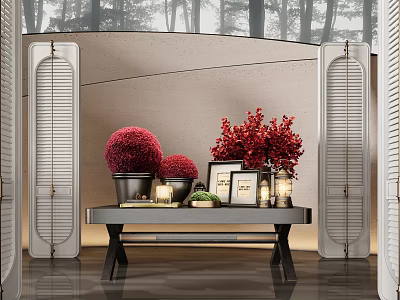 Modern Elegant Decorative Ornament Set With Red Floral Arrangements Photo Frames And Candles 3d model