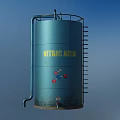 Blue Nitric Acid Storage Tank With Molecular Structure And Metal Ladder