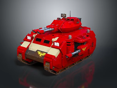Red And Beige Armored Tank With Cannon Tracks Front Armor And Decorative Details 3d model