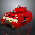 Red And Beige Armored Tank With Cannon Tracks Front Armor And Decorative Details
