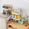 White Multi Tier Kitchen Storage Shelf Holding Food Cans Mugs And Supplies On Counter