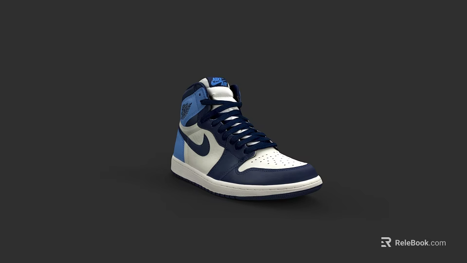 Stylish High Top Blue And White Shoes With Retro Design And Logo 3d model 