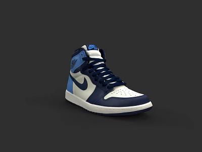 Stylish High Top Blue And White Shoes With Retro Design And Logo 3d model