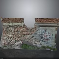 Modern Urban Scene Featuring Weathered Brick Wall With Graffiti Broken Sections And Grass