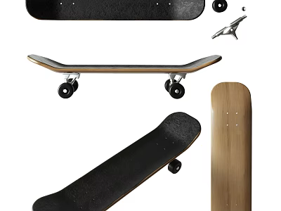 Sports Equipment Skateboard With Wooden Deck Black Grip Tape Wheels And Metal Trucks 3d model