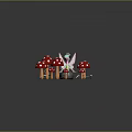 Magical Fairy Sitting On Stone With Red White Spotted Mushrooms And Green Grass