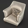 Elegant Silver Leather Single Sofa With Stylish Zebra Print Decorative Pillow
