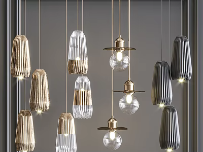 Modern Hanging Chandeliers With Various Glass And Metal Designs For Interior Decor 3d model
