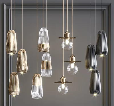 Modern Hanging Chandeliers With Various Glass And Metal Designs For Interior Decor 3d model