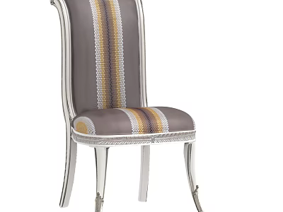 Elegant Upholstered Dining Chair With Striped Fabric Seat And Silver Metal Frame 3d model