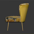 Yellow Floral Pattern Accent Chair With Upholstered Design And Gold Metal Legs