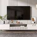 Modern TV Stand With Large TV Decorative Items And Hanging Lights In Living Room