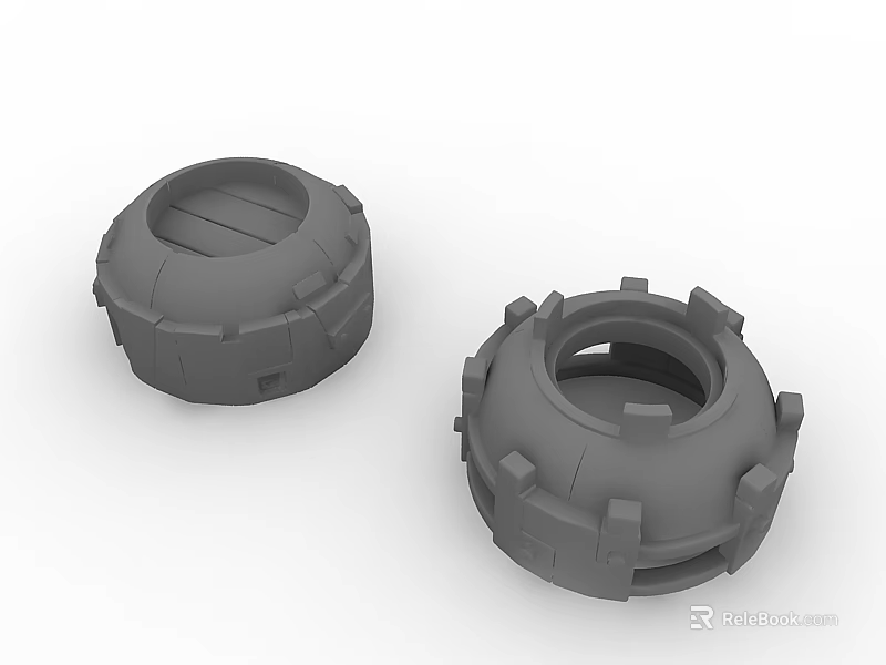 Gray Circular Swing Door Hardware Components With Grooves And Protrusions 3d model 