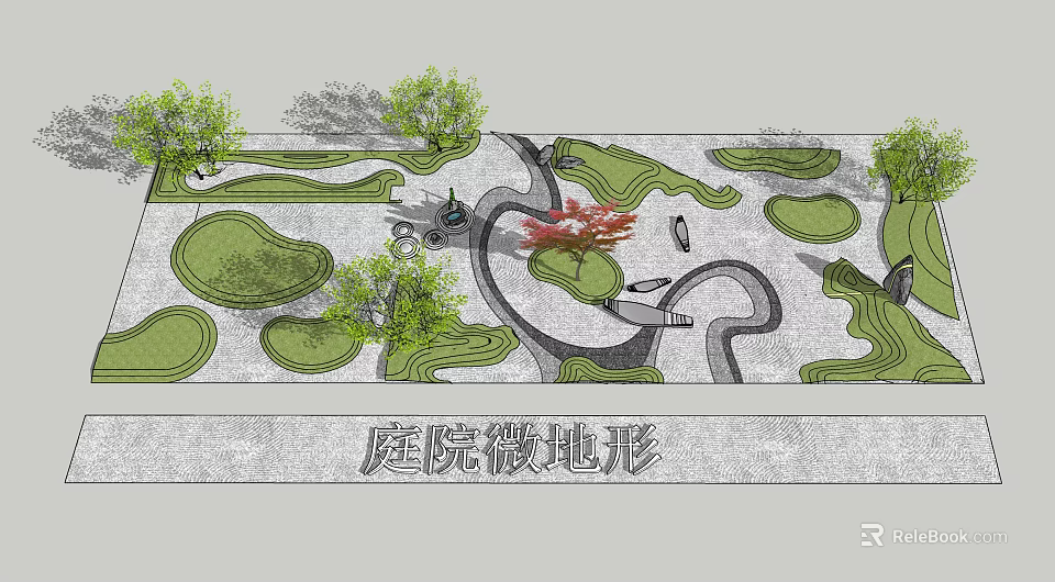 Garden Microtopography Design Featuring Undulating Terrain Greenery And Curved Paths 3d model