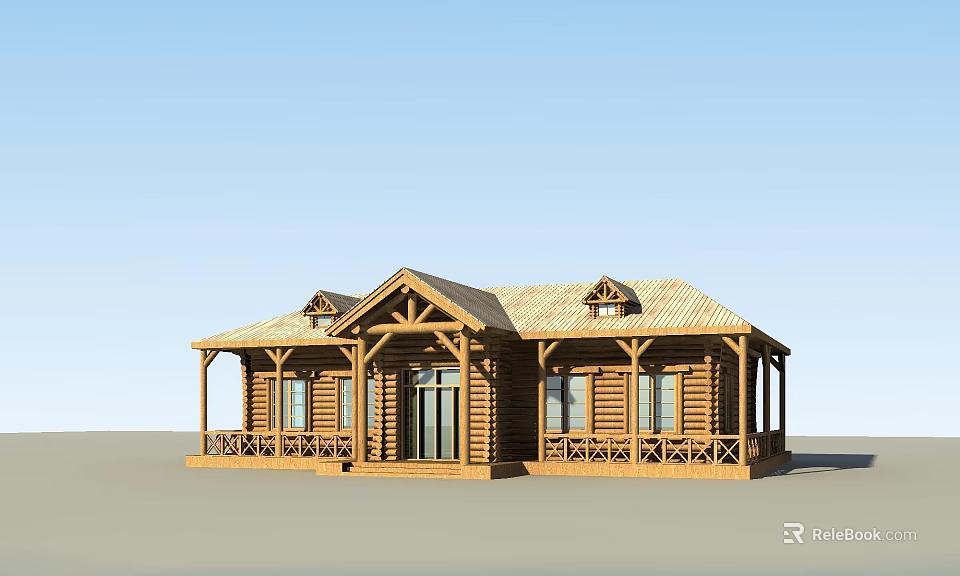 Single Story Wooden House With Porch Columns And Wooden Roof Design 3d model 