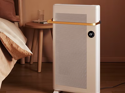 Modern Air Purifier In Bedroom With Nightstand And Warm Tones 3d model