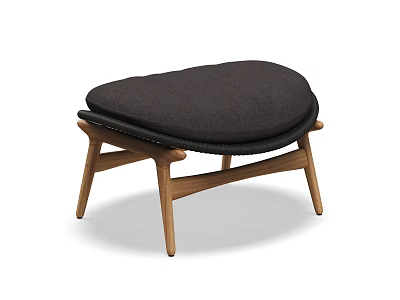 Modern Style Ottoman With Black Upholstered Cushion And Natural Wooden Legs Curved Seat Design 3d model