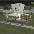 LINGYE Camping Site With Large Tent Structure Palm Trees And Outdoor Seating