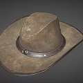Brown Cowboy Hat with Distressed Texture Leather Band and Star Shaped Buckle Wide Brim