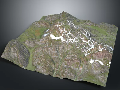 Stunning Detailed Mountain Landscape With Snowy Peaks And Green Vegetation 3d model