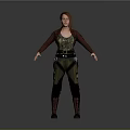 Woman In Green Tactical Outfit With Vest And Boots Standing With Arms Outstretched