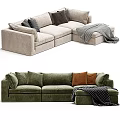 Modern Green Velvet Sectional Sofa with Comfortable Pillows and Throw Blanket