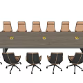 Modern Dark Wood Conference Table With Ergonomic Office Chairs And Green Plants