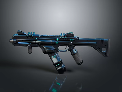 Futuristic Sci Fi Weapon Gun With Blue Illuminated Details And Modern Mechanical Design 3d model