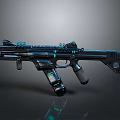 Futuristic Sci Fi Weapon Gun With Blue Illuminated Details And Modern Mechanical Design