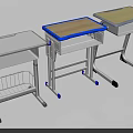 Various Student Desks With Adjustable Metal Frames Wheels And Storage Baskets 3d model