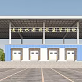 Industrial Factory Building With Covered Structure Blue Walls White Doors And Open Area