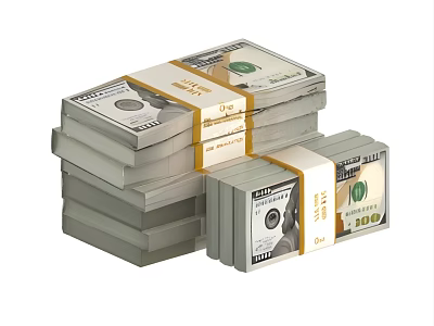 Neatly Stacked US Dollar Bills Bundled With Yellow Tape For Home Daily Use 3d model