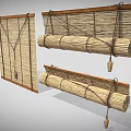 Straw Roll Up Window Blinds With Wooden Frame And Control Cord Design