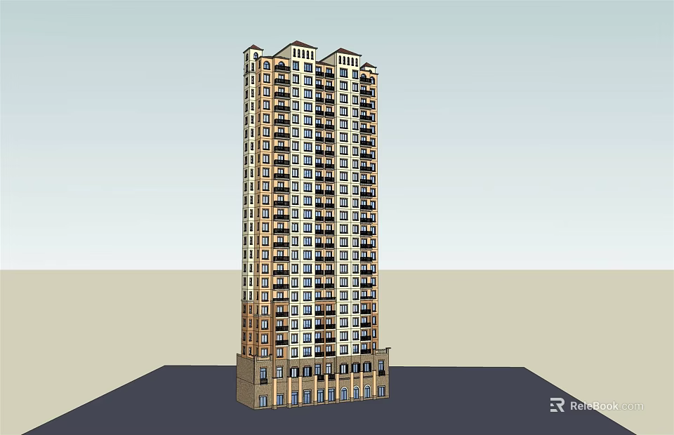 Modern High Rise Apartment Building Exterior With Windows And Facade Design 3d model 