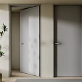Modern Light Gray Hinged Doors with Dark Frames in Interior Entrance Featuring Potted Plant