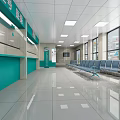 Bright Hospital Waiting Area With Green Counters Seats And Tiled Floor