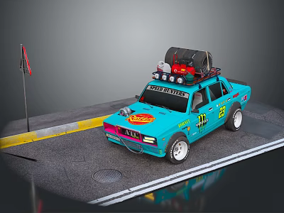 Stylish Blue Modified Racing Car With Roof Storage And Number 25 Decal 3d model