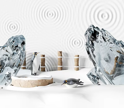 Reptile In Snowy Environment With Ice Rocks And Wooden Fence Structure 3d model