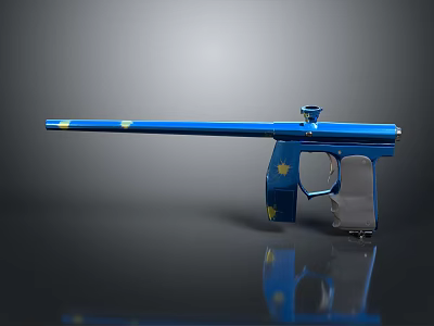 Blue Paintball Gun With Yellow Stars Modern Shiny Finish Ideal For Sports And Gameplay 3d model