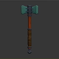 Green Double Bladed Axe With Red Wrapped Handle And Metal Head